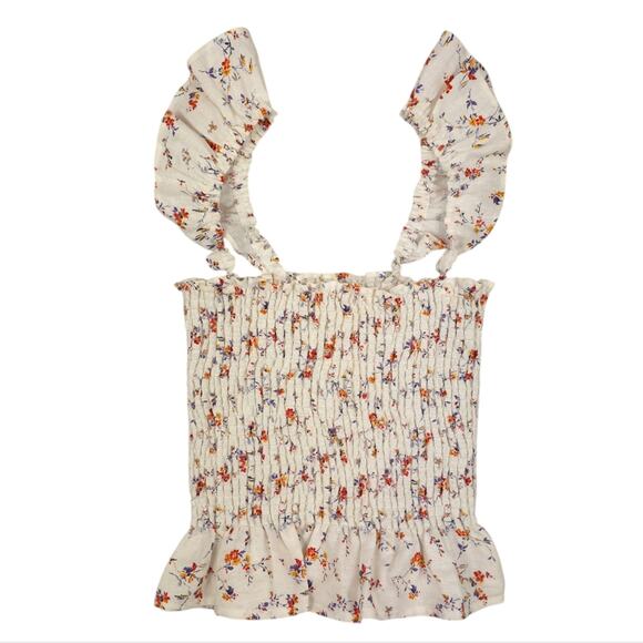 Reformation Linen Tank Top Junebug Sleeveless Smocked Floral Shirt - Picture 4 of 10